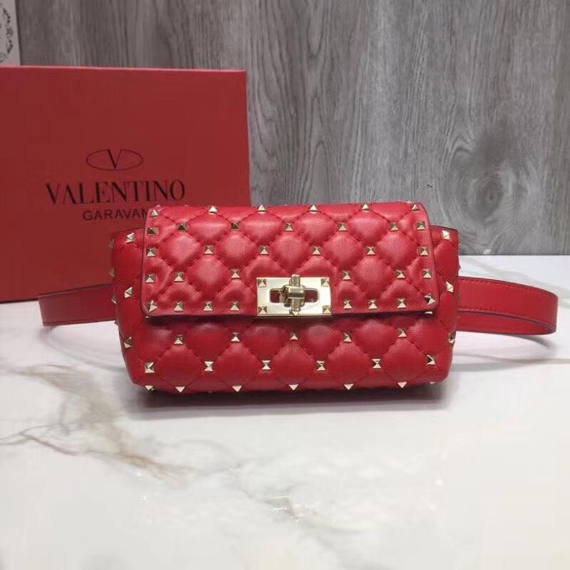 Valentino Shoulder Tote Bags VA0103 Lambskin Red Gold Button